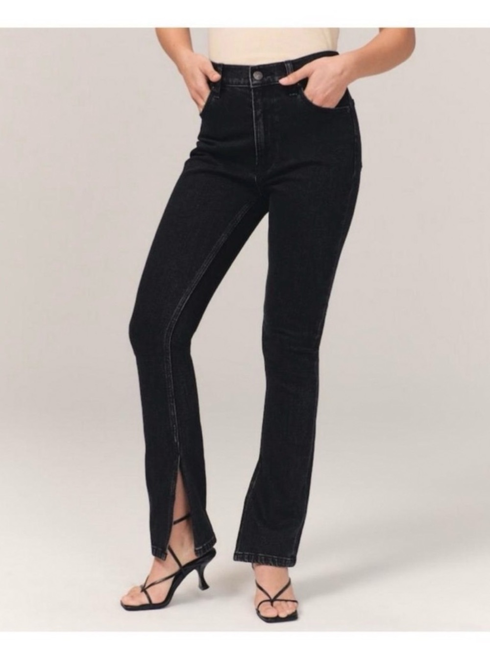 Abercrombie & Fitch Black High-Rise Flare Jeans with Front Slit